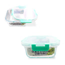 Bonita Home Striped Square Glass Container with Snap Turquoise Lid - 27oz