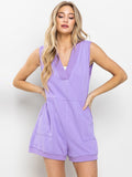 WOMEN'S SLEEVELESS V-NECK FRONT POCKET ROMPER