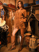 WOMEN'S LONG SLEEVE ZIP UP POCKETS ELASTIC WAIST ROMPER