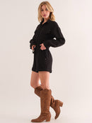 WOMEN'S LONG SLEEVE ZIP UP POCKETS ELASTIC WAIST ROMPER