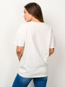 WOMEN'S SHORT SLEEVE GRAPHIC DISTRESSED TOP