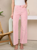 WOMEN'S BUTTON CLOSURE WIDE LEG PRINT CORDUROY PANTS