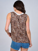 WOMEN'S SLEEVELESS V-NECK LACE TRIM ANIMAL PRINT TANK TOP