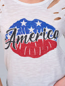 WOMEN'S SHORT SLEEVE GRAPHIC DISTRESS TOP