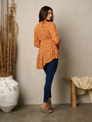 WOMEN'S 3/4 SLEEVES V-NECK HIGH-LOW FLORAL TUNIC TOP