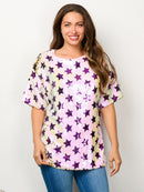 WOMEN'S SHORT SLEEVE STARS SEQUINS GRAPHIC TOP