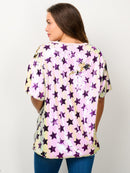 WOMEN'S SHORT SLEEVE STARS SEQUINS GRAPHIC TOP