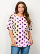 WOMEN'S SHORT SLEEVE STARS SEQUINS GRAPHIC TOP