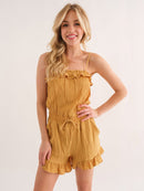 WOMEN'S SLEEVELESS SMOCK WAIST POCKETS RUFFLE ROMPER