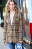 Make It Happen Spice Plaid Tailored Collar Lapel Blazer (Open Pack)