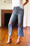 Cut Loose Ash Black High Rise Washed Distressed Cropped Pants (Open Pack)