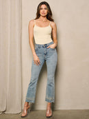 WOMEN'S HIGH WAIST POCKETS PEARL DETAILED DENIM JEANS