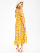 WOMEN'S SHORT SLEEVE RUFFLE TIERED FLORAL MAXI DRESS