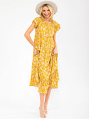 WOMEN'S SHORT SLEEVE RUFFLE TIERED FLORAL MAXI DRESS