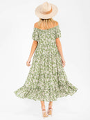 WOMEN'S SHORT SLEEVE RUFFLE TIERED FLORAL MAXI DRESS