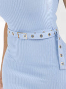 WOMEN'S SLEEVELESS SIDE SLIT BELTED RIBBED BODYCON MIDI DRESS