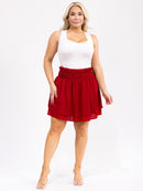 PLUS SIZE ELASTIC WAIST TIERED RUFFLE MINI SKIRT