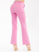 WOMEN'S BUTTON CLOSURE FRONT POCKET STRETCH WIDE LEG PANTS