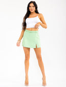 WOMEN'S ZIPPER CLOSURE FRONT SLITS BELTED MINI SKORT