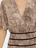 WOMEN'S SHORT SLEEVES SURPLICE WAIST DETAILED MULTI PRINT MINI DRESS
