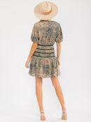 WOMEN'S SHORT SLEEVES SURPLICE WAIST DETAILED MULTI PRINT MINI DRESS