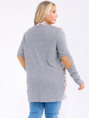 PLUS SIZE LONG SLEEVE POCKETS OPEN FRONT ANIMAL PRINT CARDIGAN