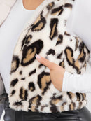 WOMEN'S ZIPPER CLOSURE FRONT POCKETS REMOVABLE HOODIE SHERPA ANIMAL PRINT REVERSIBLE VEST