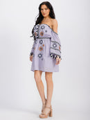 WOMEN'S COLD SHOULDER LONG SLEEVE EMBROIDERY DETAILED MINI DRESS