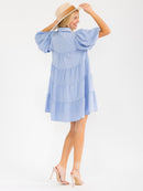 WOMEN'S SHORT SLEEVE BUTTON UP TIERED LOOSE FIT MINI DRESS