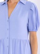 WOMEN'S SHORT SLEEVE V-NECK BUTTON UP TIERED MAXI DRESS