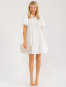 WOMEN'S SHORT SLEEVE BUTTON UP TIERED LOOSE FIT MINI DRESS