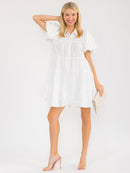 WOMEN'S SHORT SLEEVE BUTTON UP TIERED LOOSE FIT MINI DRESS