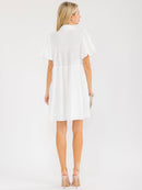 WOMEN'S SHORT SLEEVE BUTTON UP TIERED LOOSE FIT MINI DRESS