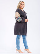 PLUS SIZE LONG SLEEVE OPEN FRONT POCKETS CAMO PRINT CARDIGAN
