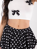 WOMEN'S SLEEVELESS CROP TOP & ELASTIC WAIST MINI SKORT POLKA DOTS BOWS 2PC. SET
