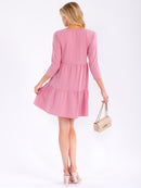WOMEN'S 3/4 SLEEVE BUTTON UP LOOSE FIT TIERED MINI DRESS