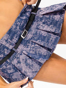 WOMEN'S ZIP UP BELTED STRETCH DENIM TIE DYE MINI SKIRT