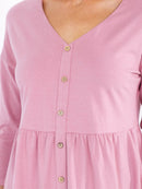 WOMEN'S 3/4 SLEEVE BUTTON UP LOOSE FIT TIERED MINI DRESS