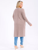 PLUS SIZE LONG SLEEVE OPEN FRONT POCKETS CARDIGAN