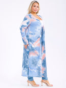 PLUS SIZE LONG SLEEVE OPEN FRONT POCKETS TIE DYE CARDIGAN