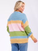 PLUS SIZE LONG SLEEVE V-NECK COLORBLOCK KNIT PULLOVER SWEATER