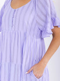 WOMEN'S SHORT RUFFLE SLEEVE FRONT POCKETS LOOSE FIT TIERED MINI DRESS