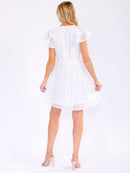 WOMEN'S SHORT RUFFLE SLEEVE V-NECK BUTTON UP DETAILED MINI DRESS
