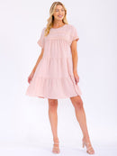 WOMEN'S SHORT SLEEVE LOOSE FIT TRIM DETAILED SWISS MINI DRESS