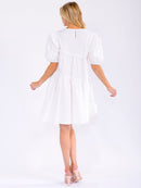 WOMEN'S SHORT PUFF SLEEVE LOOSE FIT TIERED MINI DRESS