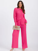 WOMEN'S LONG SLEEVE BLOUSE & ELASTIC WAIST PANTS WAFFLE 2PC. SET