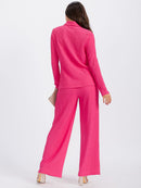 WOMEN'S LONG SLEEVE BLOUSE & ELASTIC WAIST PANTS WAFFLE 2PC. SET