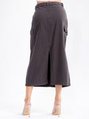 WOMEN'S BUTTON CLOSURE CARGO POCKETS DENIM MAXI SKIRT