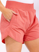 PLUS SIZE ELASTIC WAIST POCKETS LINING MINI SHORTS
