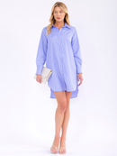 WOMEN'S LONG SLEEVE BUTTON UP FRONT POCKETS STRIPES MINI DRESS